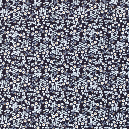 Tissu Popeline Imprimé Fleurs Bleu Marine