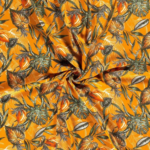 Tissu jersey imprimé fleurs orange