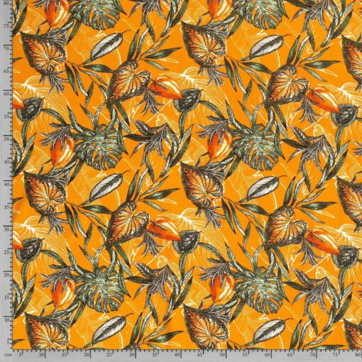 Tissu jersey imprimé fleurs orange