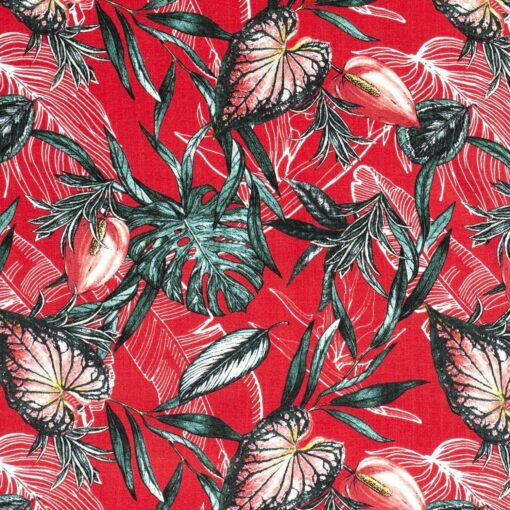 Tissu jersey imprimé fleurs rouge