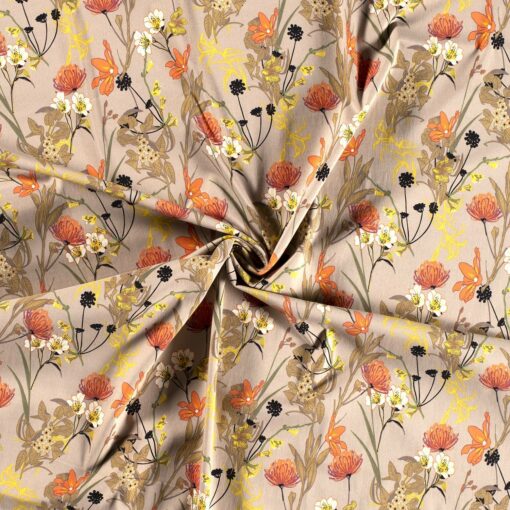 Tissu Bengaline imprimé fleurs beige - Van Mook Stoffen