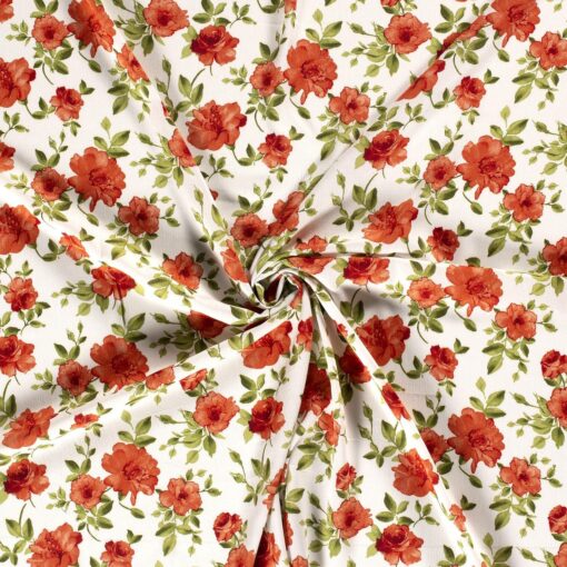 Tissu Krip imprimé fleurs blanc cassé - Van Mook Stoffen