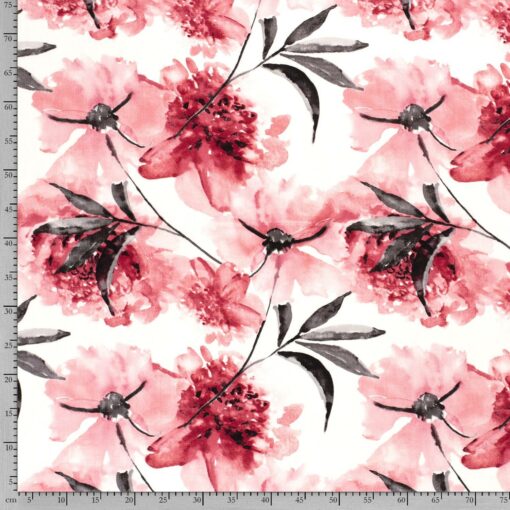 Tissu jersey imprimé fleurs rose - Van Mook Stoffen
