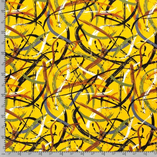 Tissu mi-lin imprimé en jaune abstrait - Van Mook Stoffen