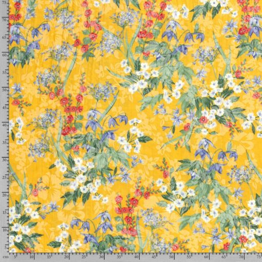 Tissu voile imprimé fleurs jaune - Van Mook Stoffen