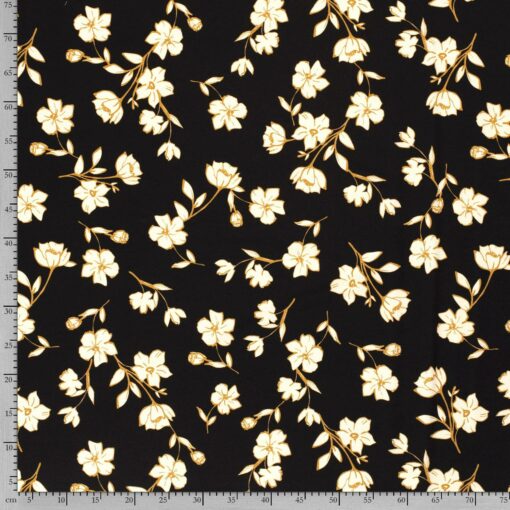 Tissu polyester mix imprimé fleurs noir - Van Mook Stoffen
