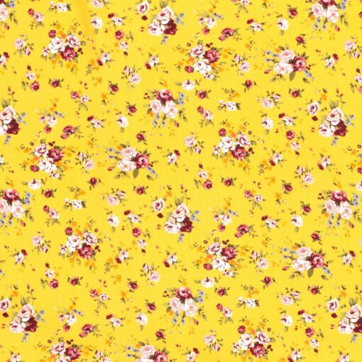 Tissu viscose imprimé fleurs jaune