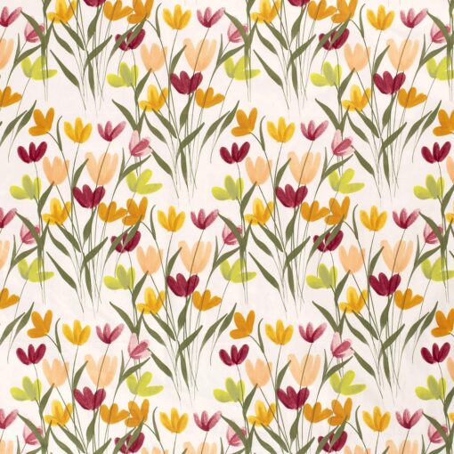 Tissu satin de coton imprimé fleurs blanc - Van Mook Stoffen