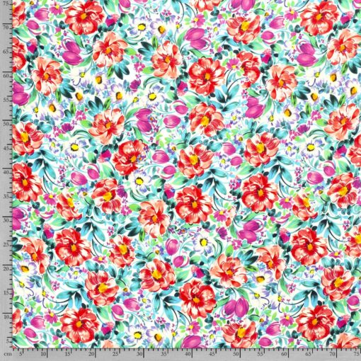 Tissu satin fleurs imprimées numériquement - Van Mook Stoffen