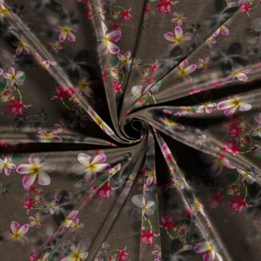 Viscose polyester fleurs taupe gris - Van Mook Stoffen